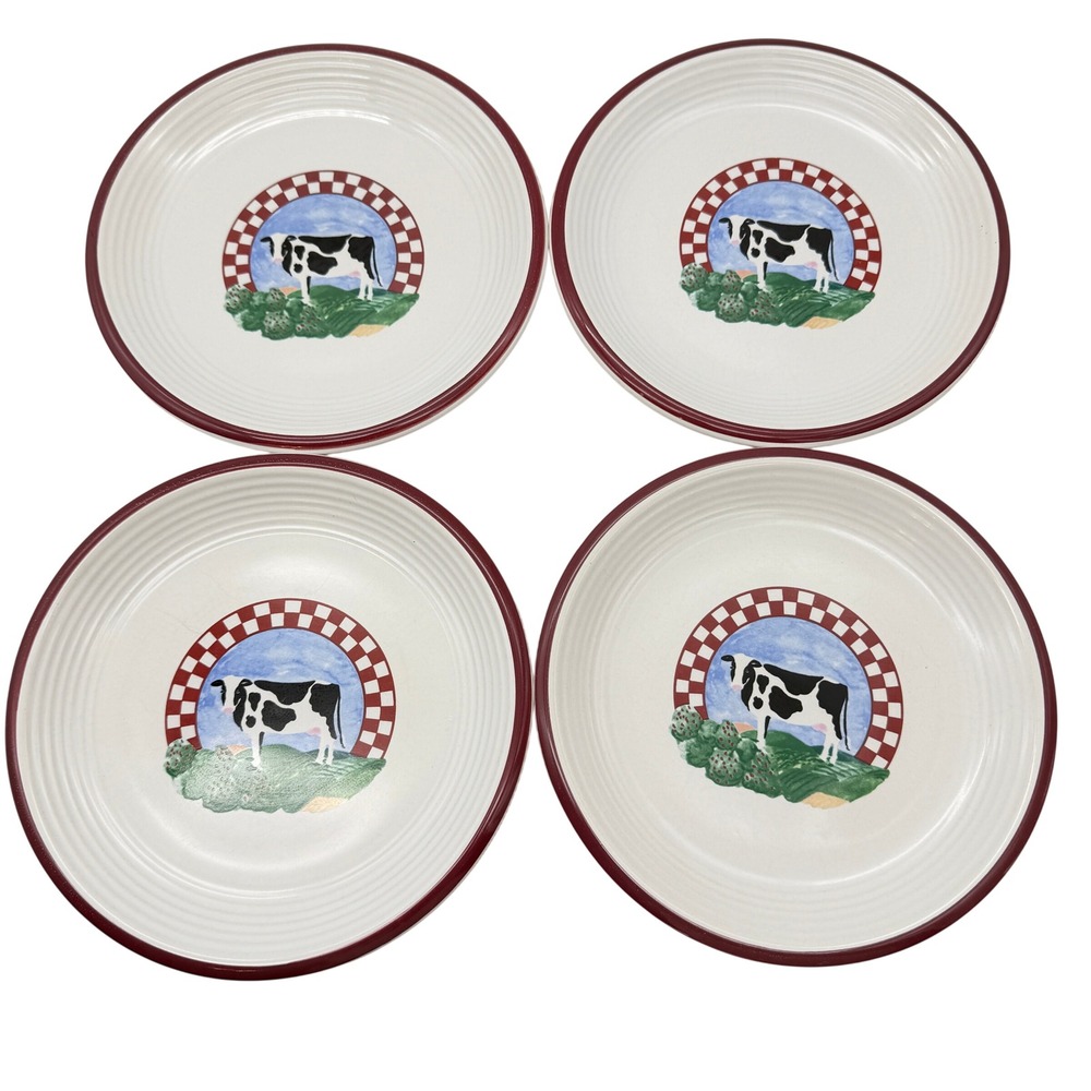 Century Stoneware Fannies Farm Cow Salad Plates bread set of four dining